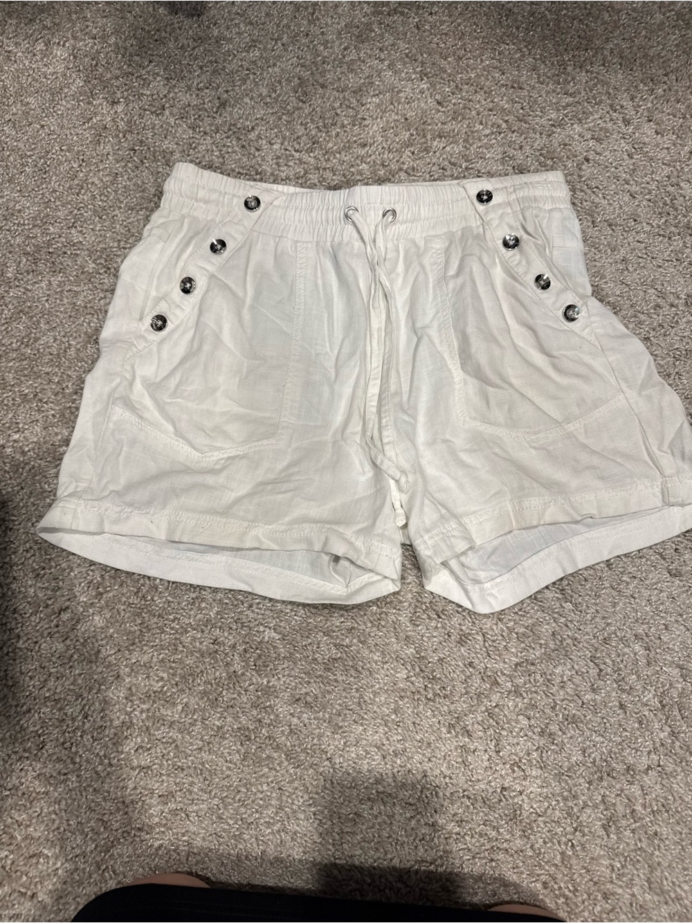 White Casual Drawstring Shorts